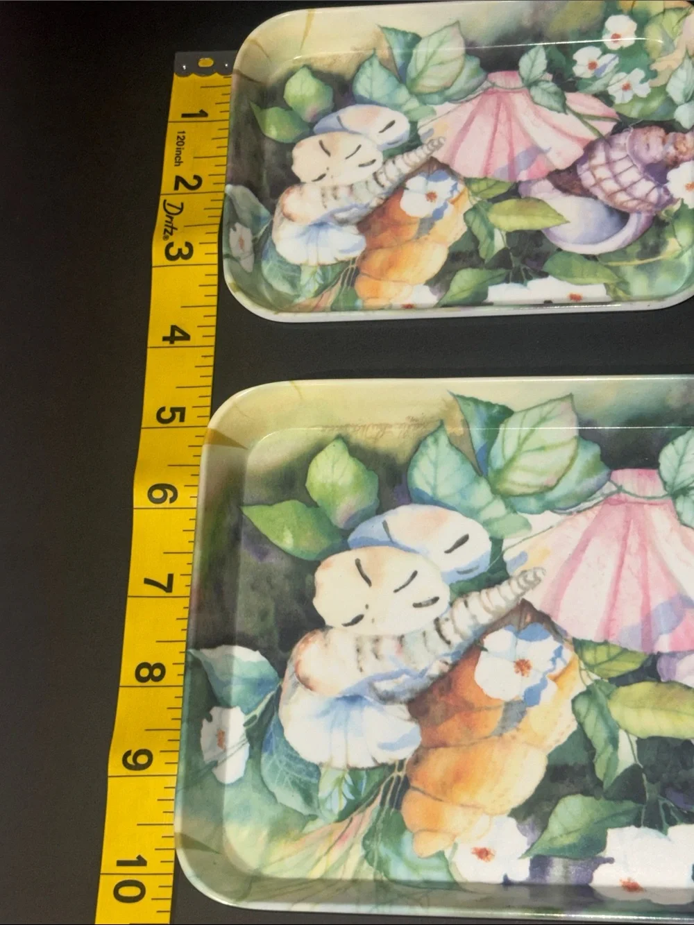 2 Vintage Italian tray set ocean shell floral botanical colorful trinket trays